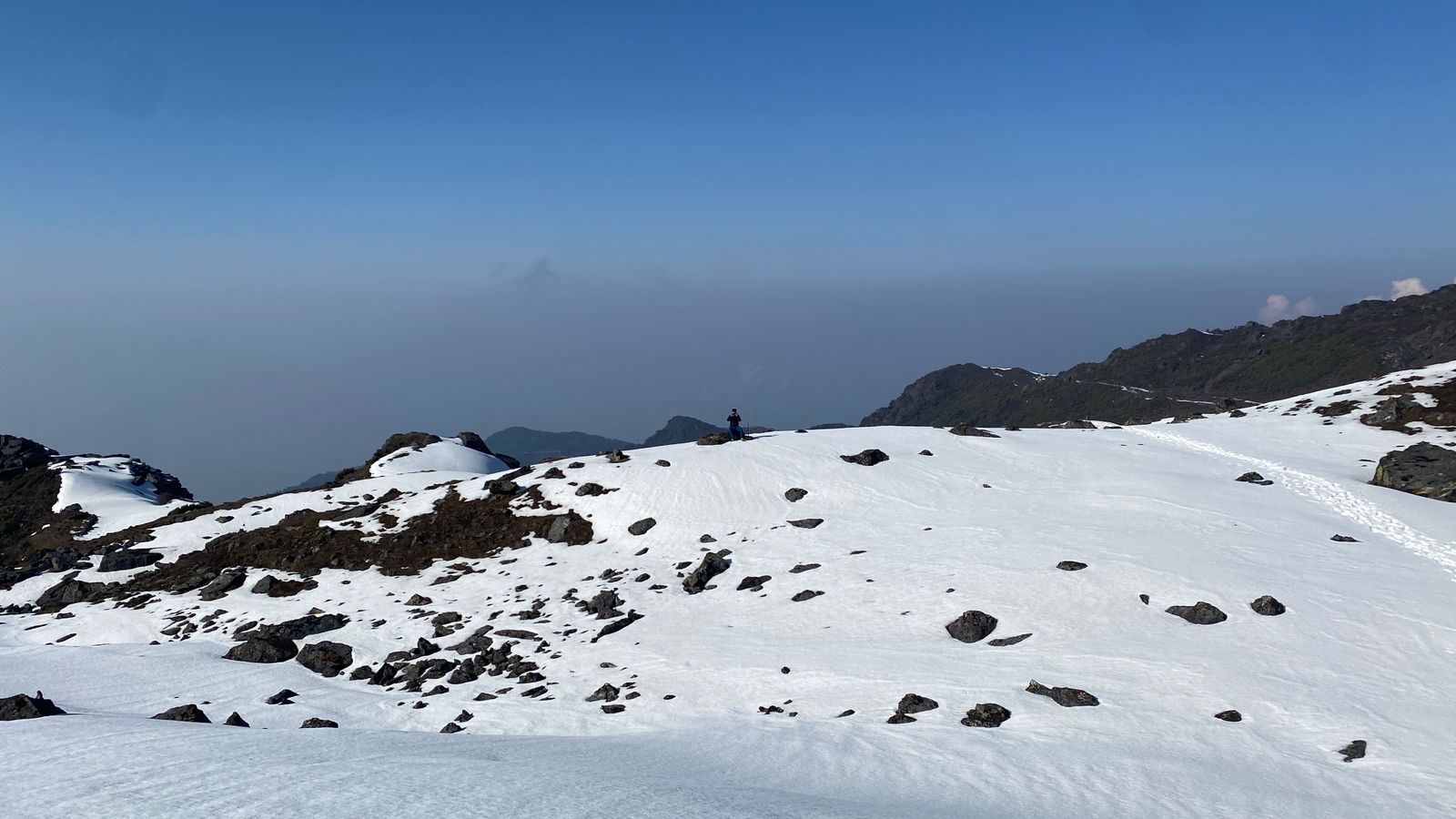 Snow on a high ridge above Listikot, Nepal.