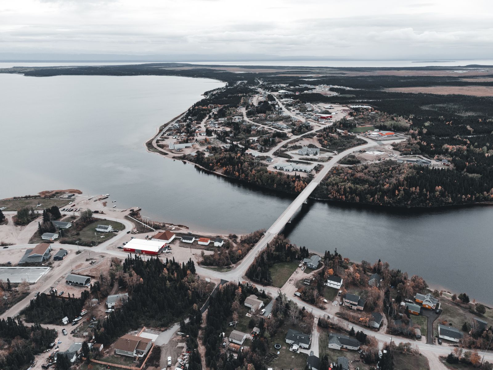 Aerial bridge and northern landscape near Inuvik
