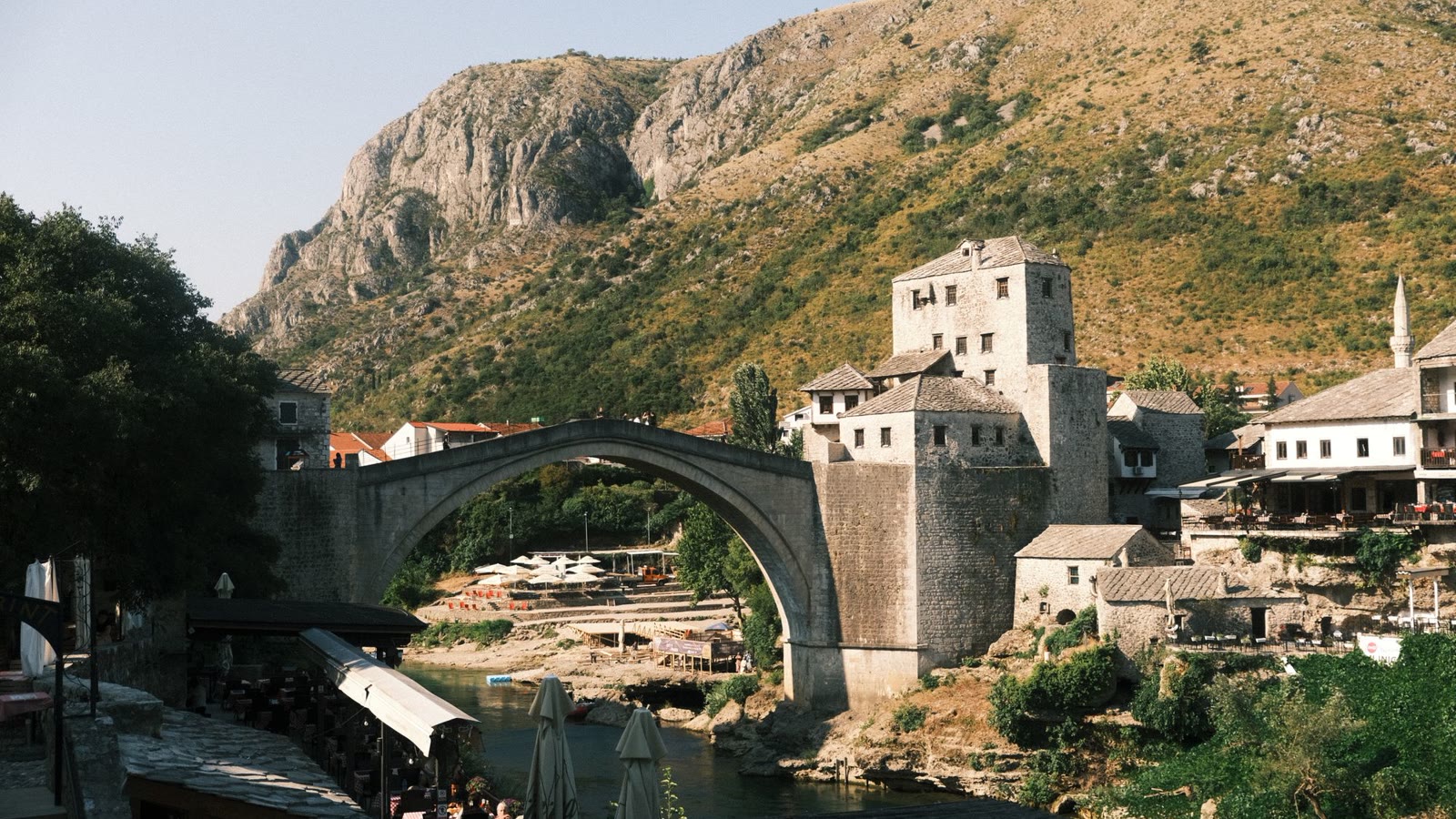 Stari Most stone bridge over the Neretva River in Mostar, Bosnia and Herzegovina